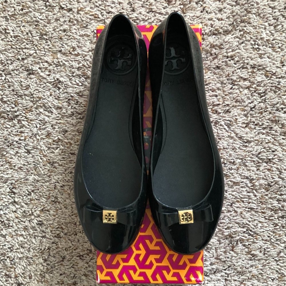 Tory Burch Black Jelly Bow Ballet Flats Size 7